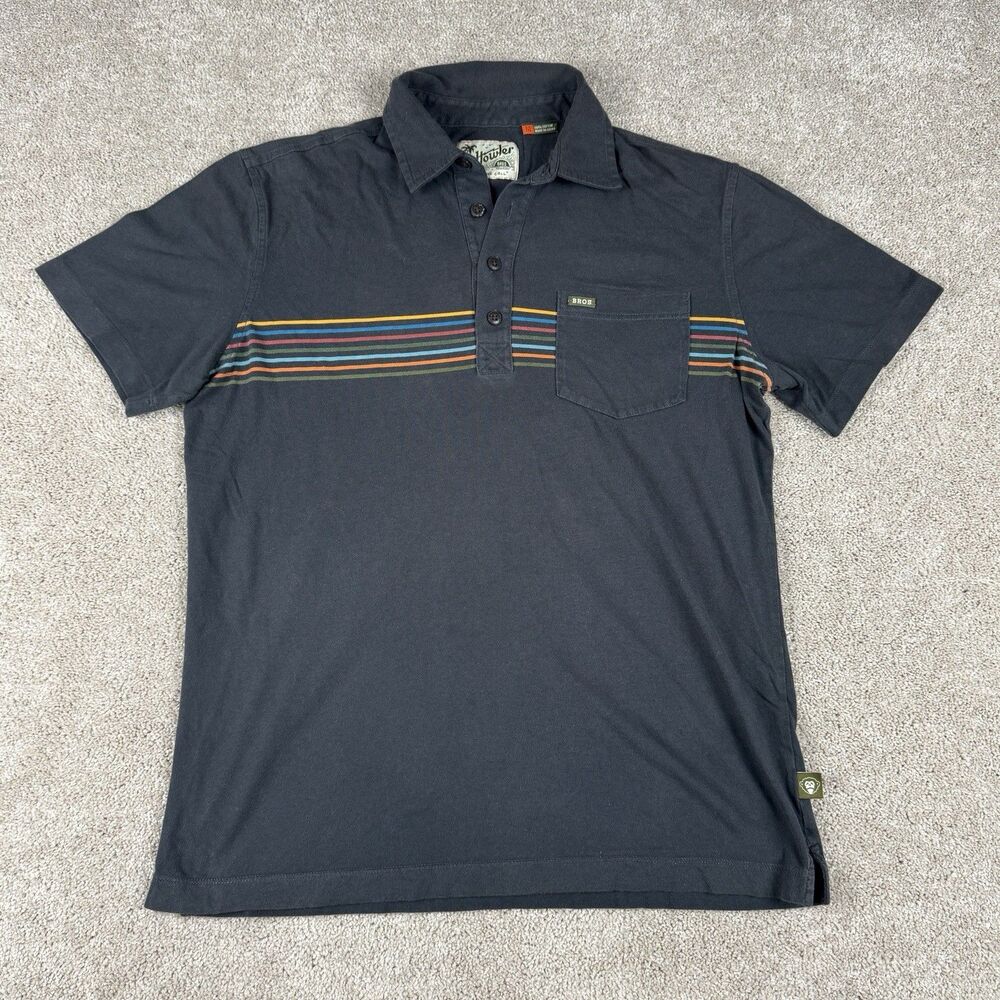 Howler Bros Striped Polo Men Medium Gray Casual Short Sleeve Shirt Cotton Pocket